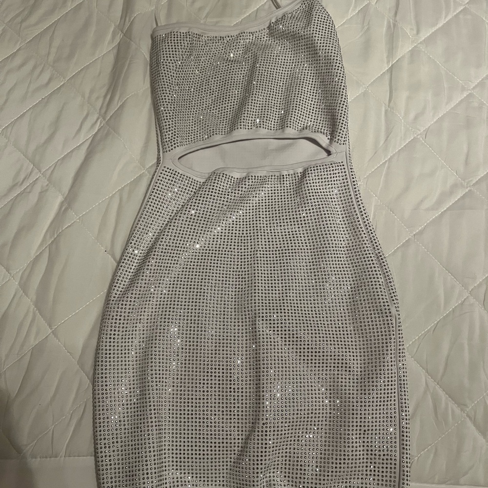 I.AM.GIA Aurora white silver rhinestone dress.